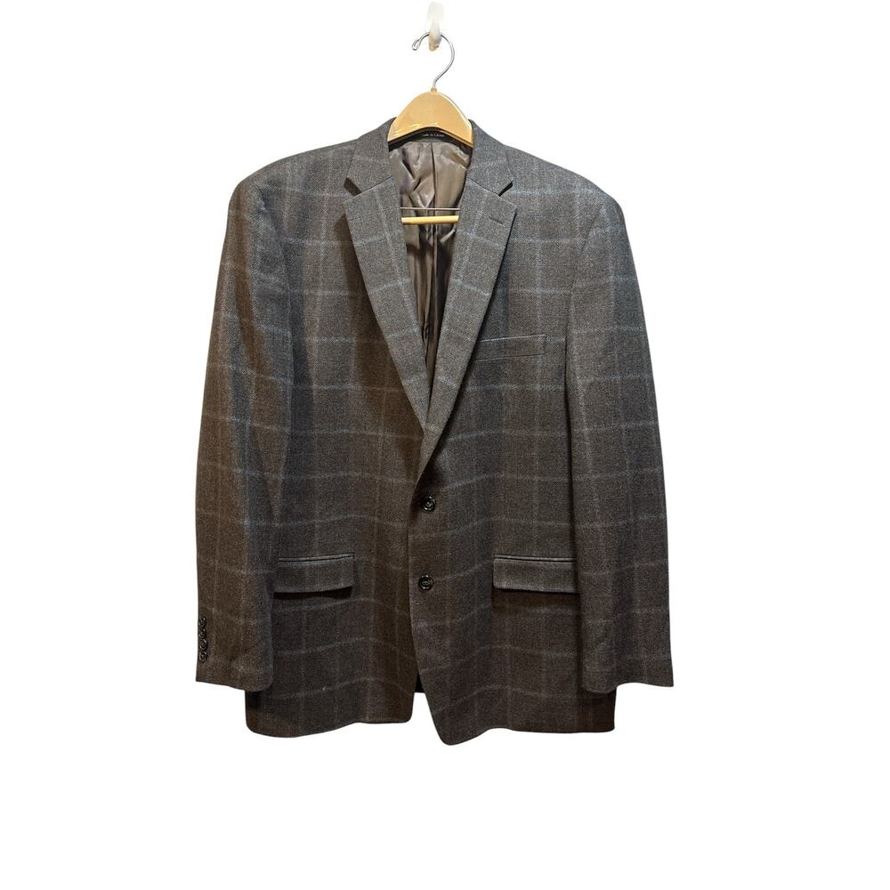 Lauren Ralph Lauren men’s brown plaid wool blazer size 46L, 2 button closure